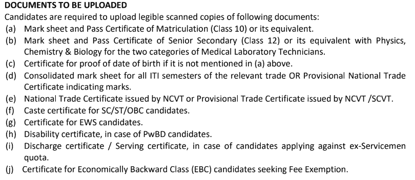 RRC NFR Apprentice DOCUMENTS TO BE UPLOADED